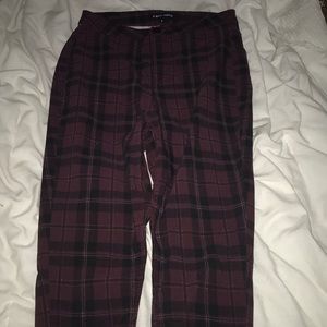 Dark red plaid jeggings